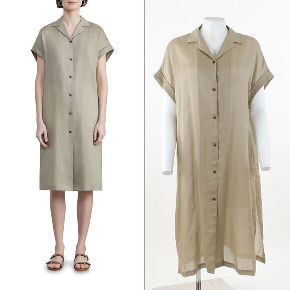 Lafayette 148 New York Atticus Gemma Cloth Shirtdress in Green Clay - Picture 1 of 5